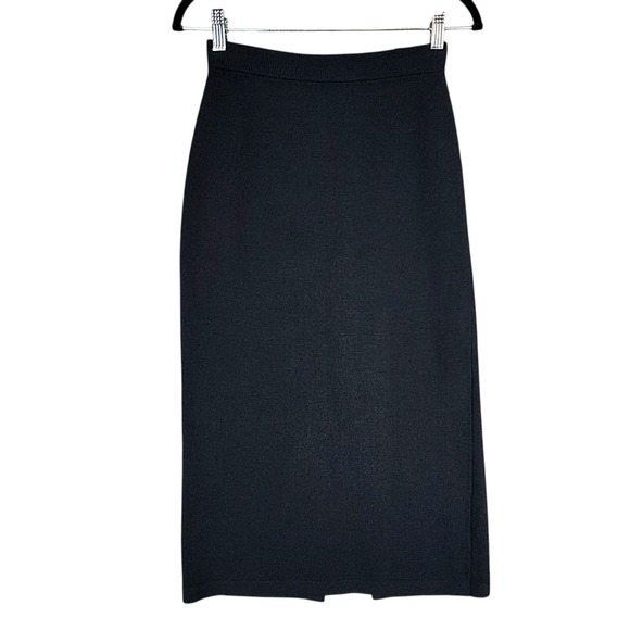 St John Collection Maxi Skirt sz 2 Black Santana Knit Back Slit Wool Rayon - Picture 1 of 11
